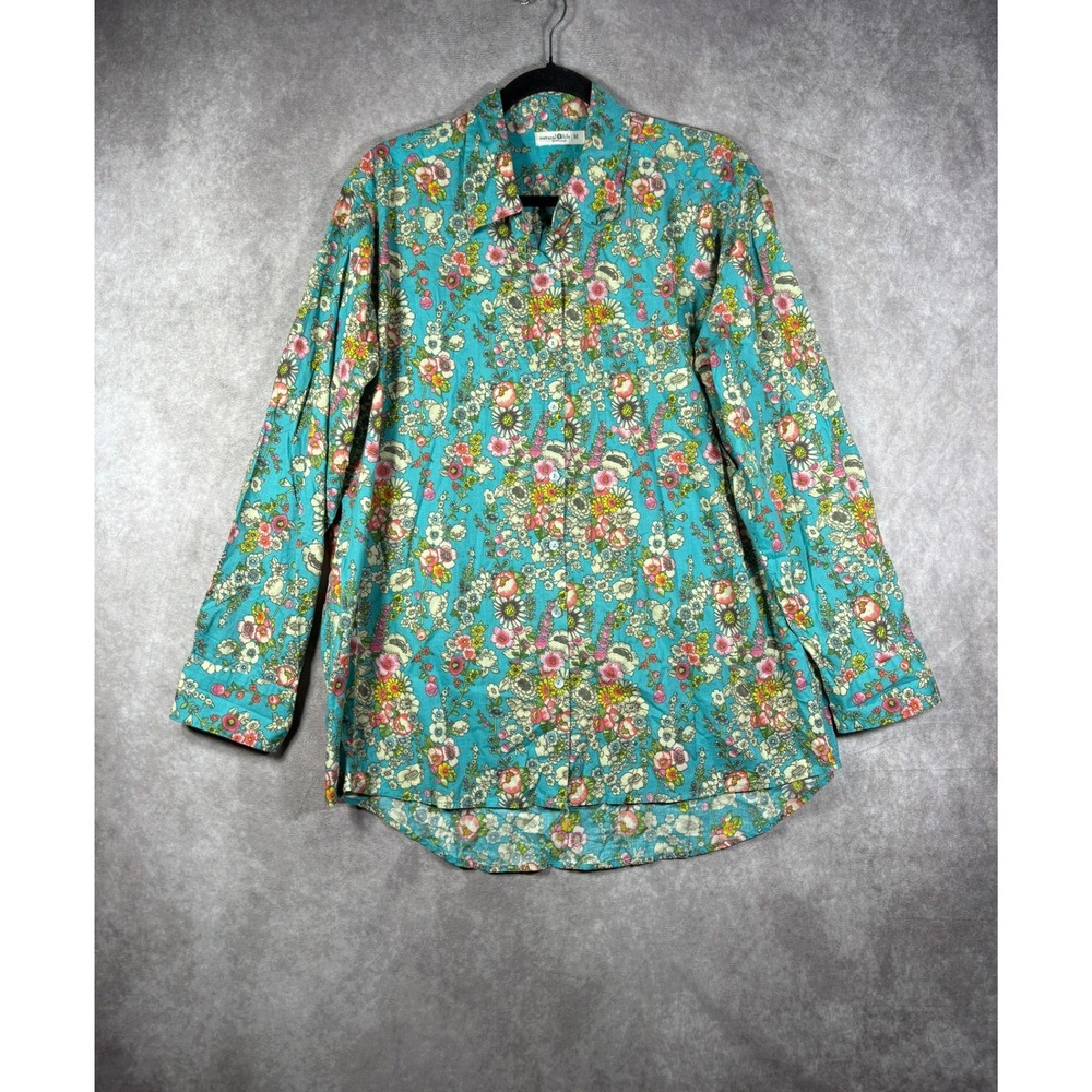 Natural Life Button Up Shirt Womens M Blue Floral Long Sleeve Cotton Boho Casual